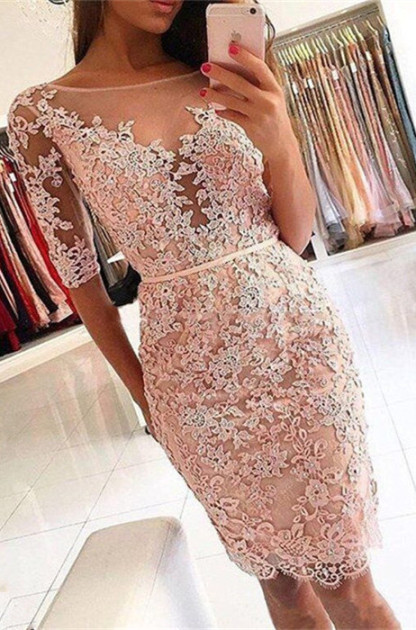 Sexy Half-Sleeve Homecoming Dress UK | Short Party Dress UK With Lace Appliques