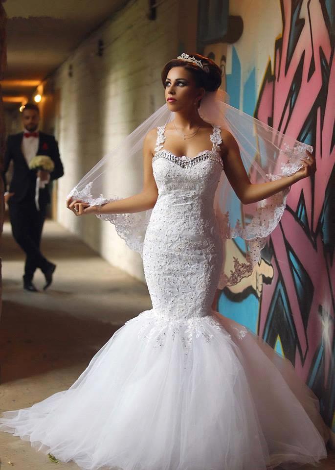 Fabulous Sweetheart Sexy Mermaid Wedding Dresses UK Beadss Tulle Lace Appliques
