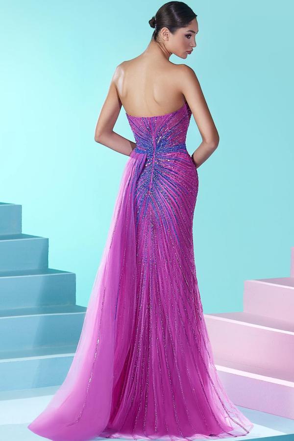 Sleeveless Shiny Beadings Side Split Evening Dress Tulle Aline Prom Dress