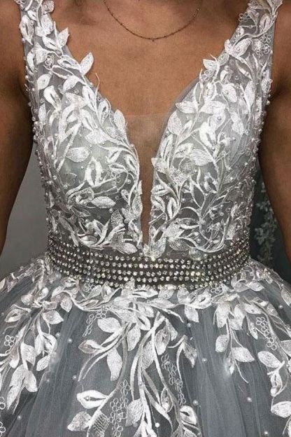 Elegant Crystal Apppliques Simple Ball Gown Prom Dresses | A-Line Sleeveless Backless Evening Dresses-27Dress.co.uk