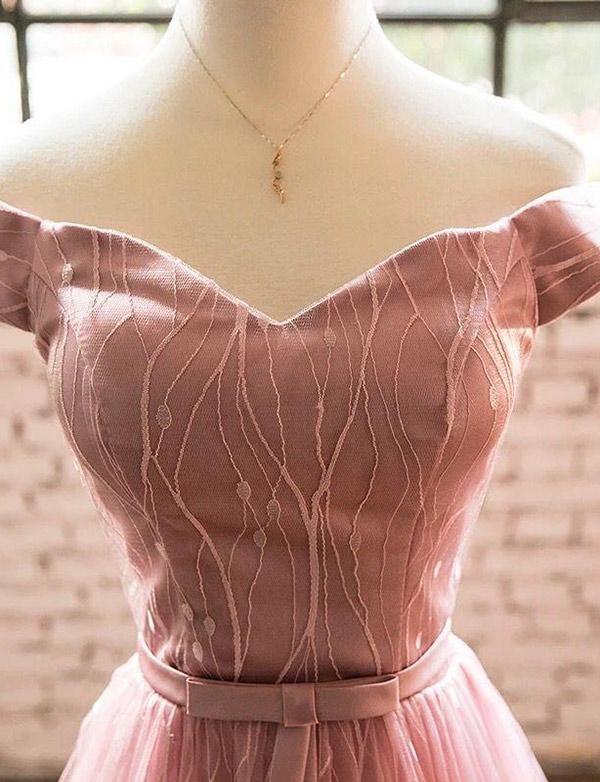 Trendy Short Sleeves A-Line Off-the-Shoulder Tea-Length Homecoming Dress UK