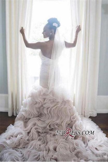 Lace Buttons Sexy Mermaid Appliques Crystal Long-Sleeves Elegant Wedding Dress