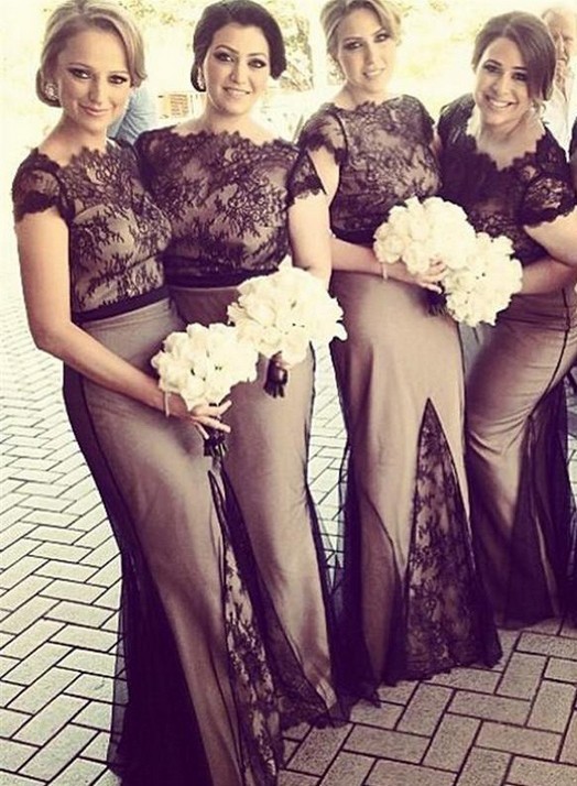 Lace Mermaid Bridesmaid Dress UK Cap Sleeve Floor-length