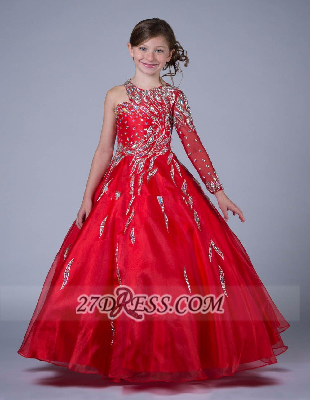 Glamorous Jewel Floor-length Girl Pageant Dress Ball Gown With Crystals