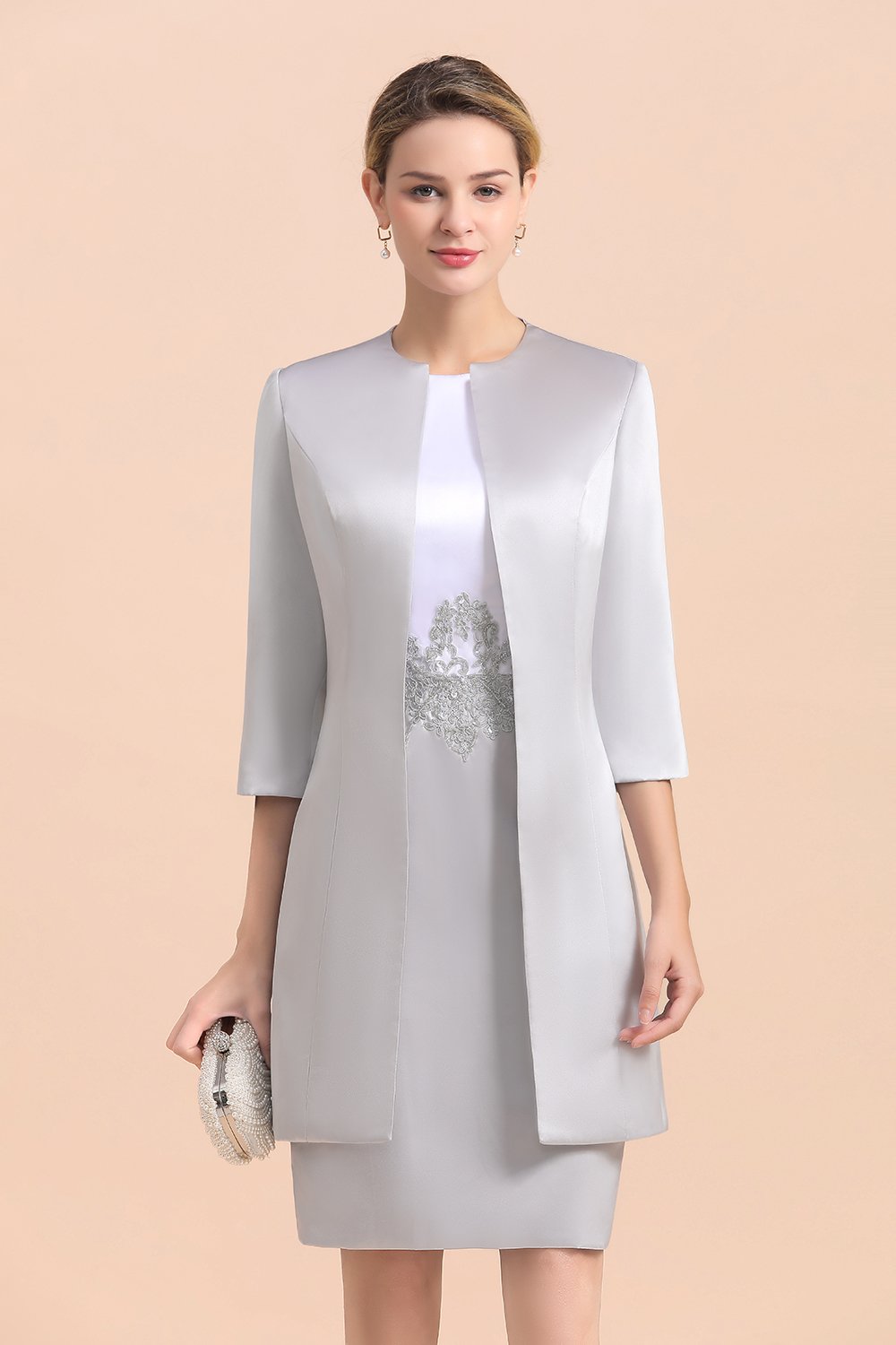 Chic Silve Short Mother Of the Bride Dress Knee-Length Wedding Party Gowns