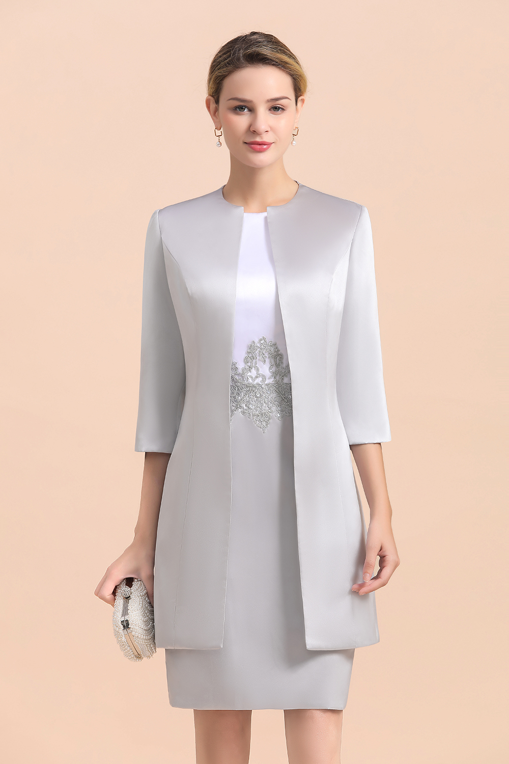 Chic Silve Short Mother Of the Bride Dress Knee-Length Wedding Party Gowns