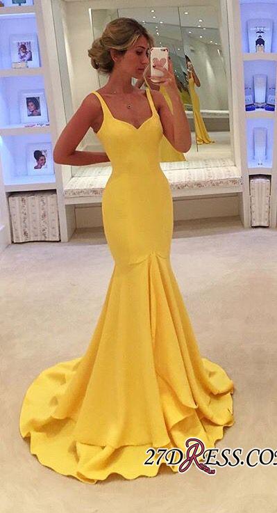 Yellow Simple Spaghetti-Straps Mermaid Prom Dress UK BA4070