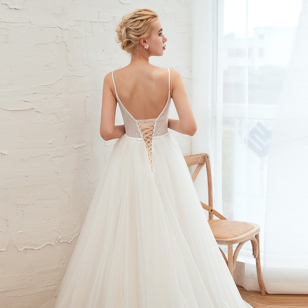 Spaghetti Straps Plunging V-neck Wedding Dress