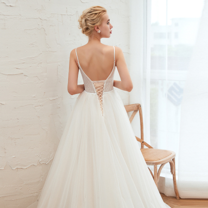 Spaghetti Straps Plunging V-neck Wedding Dress