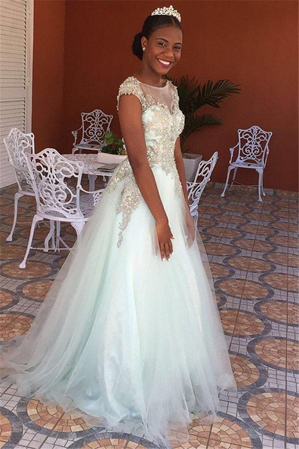 Princess Jewel Lace Appliques Prom Dress UKes UK Sleeveless Tulle Evening Dress UKes UK with Beads