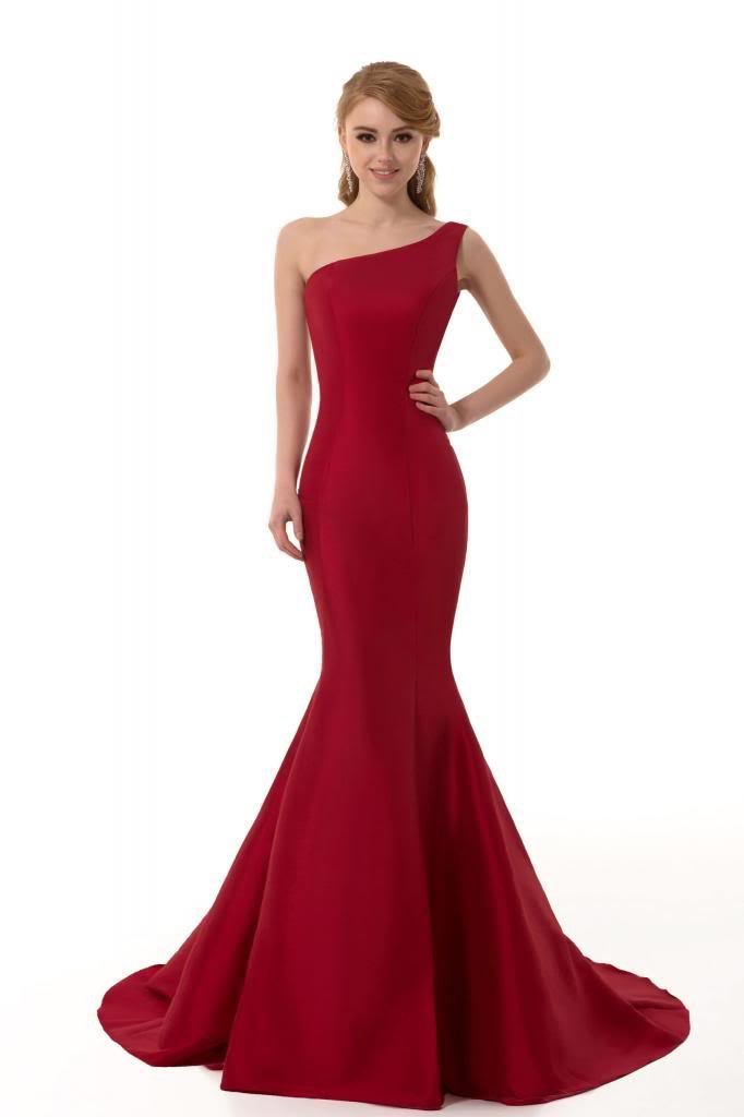 Elegant Burgundy One Shoulder Mermaid Prom Dress UK With Train