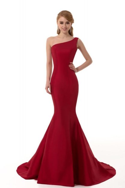 Elegant Burgundy One Shoulder Mermaid Prom Dress UK With Train