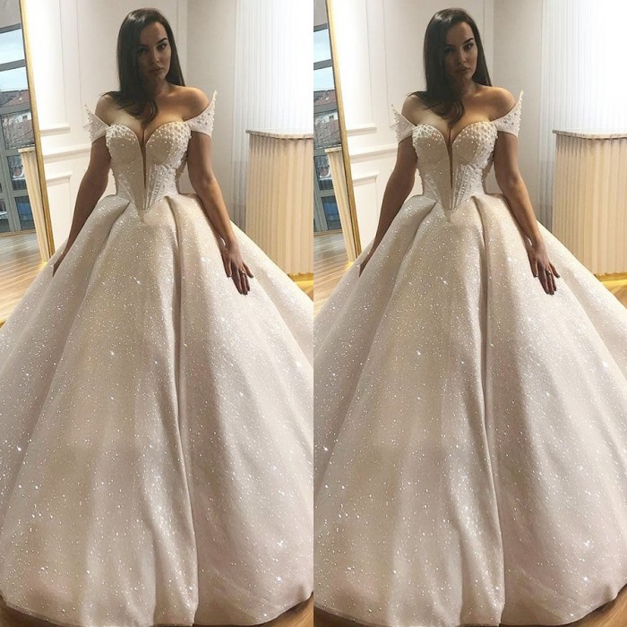 Elegant Cap-Sleeve Wedding Dress | Ball Gown Sequins Bridal Gowns-27Dress.co.uk
