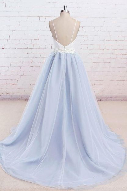 Sexy Spaghetti-Strap Lace Appliques Prom Dress UKes UK A-Line Sleeveless Evening Dress UKes UK
