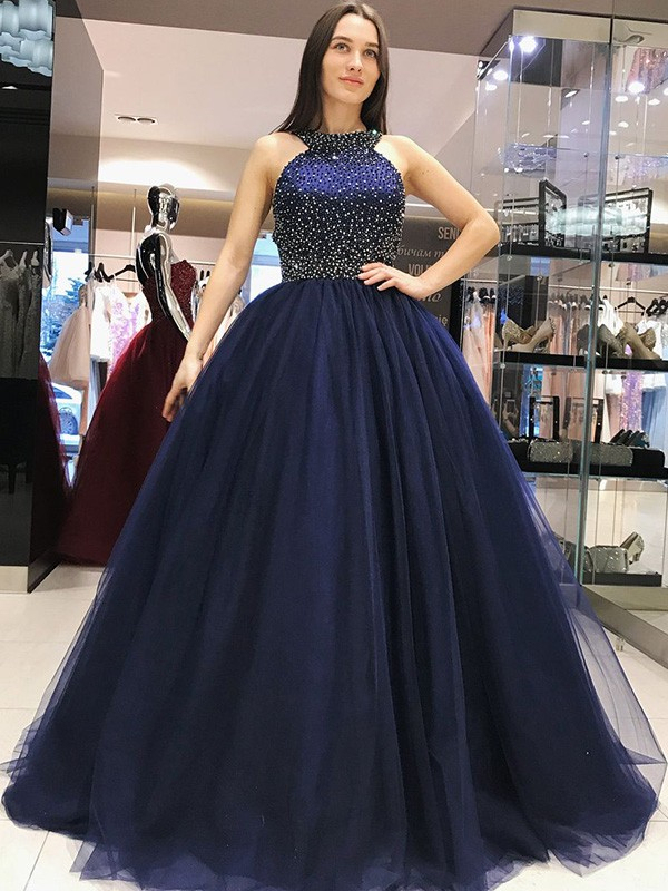 Sexy Halter Crystal Bow-knot Open Back Prom Dress UKes UK Ball Gown Sleeveless Elegant Evening Dress UKes UK