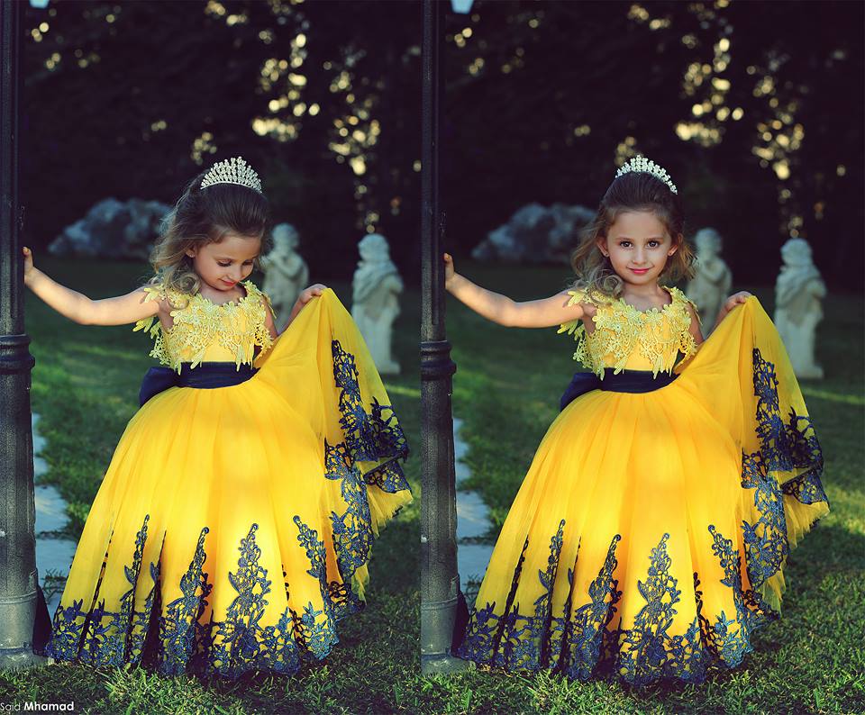 Lovely Yellow Appliques Flower Girl Dresses Floor Length Pageant Dresses