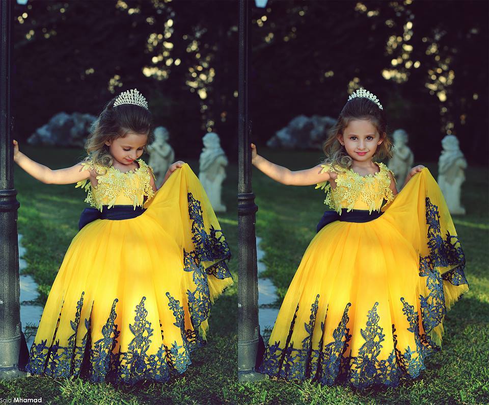 Lovely Yellow Appliques Flower Girl Dresses Floor Length Pageant Dresses
