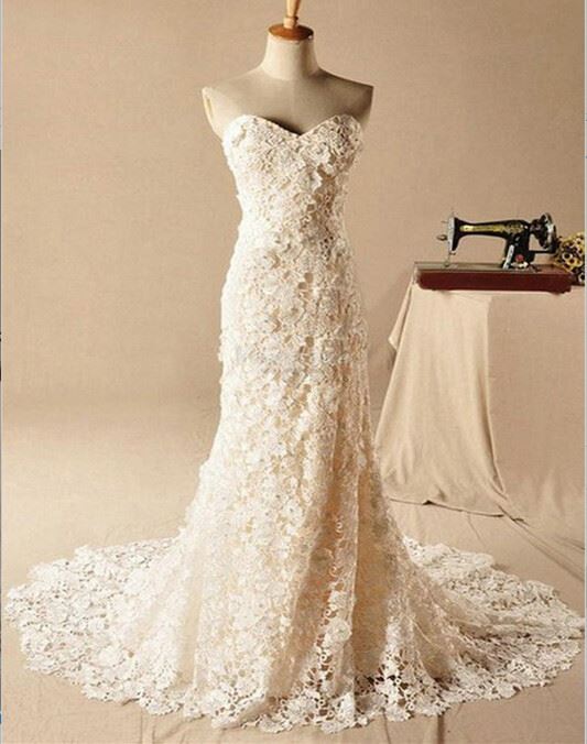 Gorgeous Sweetheart Lace Appliques Wedding Dresses UK Long