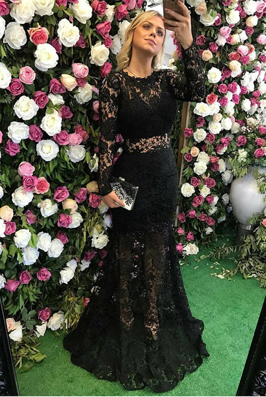 Elegant Black Long Sleeve Lace Prom Dress UK Sheer Party Gowns-27Dress.co.uk