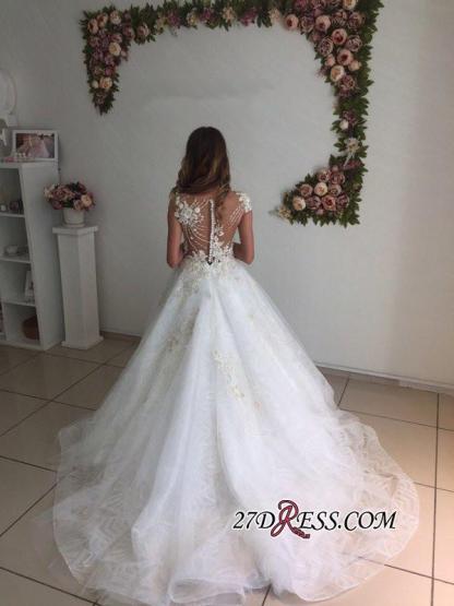 A-Line Beach Court-Train White Lace Tulle Appliques Wedding Dresses UK