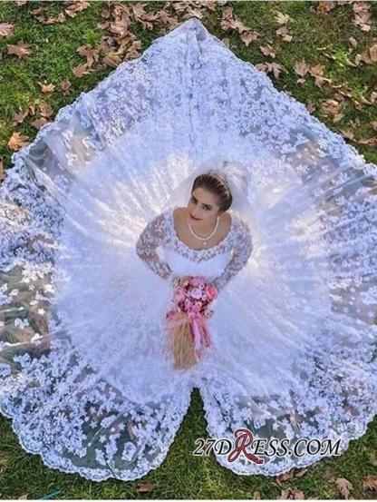 Luxurious Long-Sleeve A-line Lace White Wedding Dresses UK