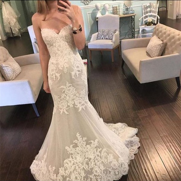 Pretty Sweetheart Lace Wedding Dresses UK Sexy Mermaid Tulle Sheer Skirt-27Dress.co.uk