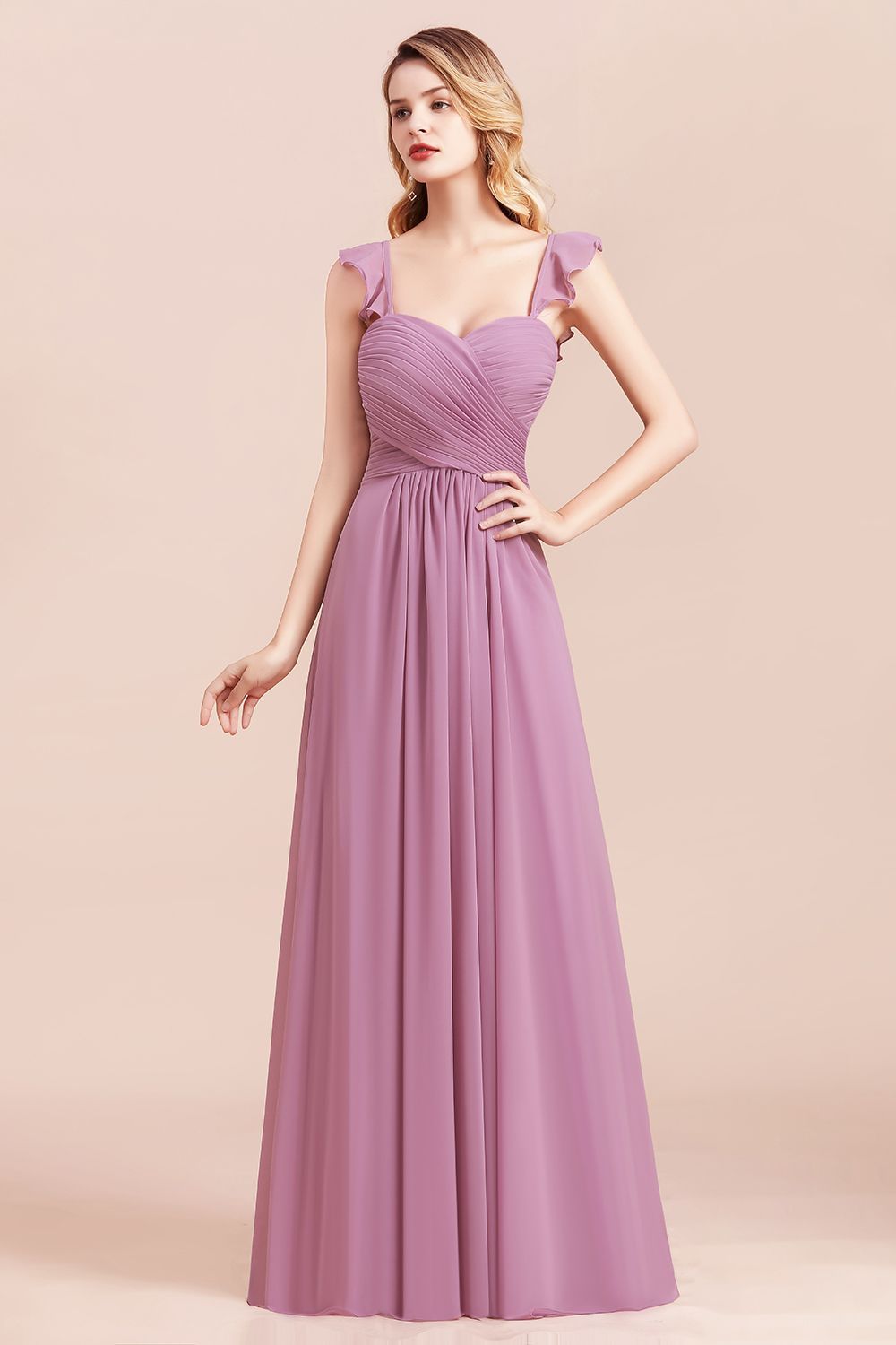 Sweetheart Wisteria Ruched Chiffon Bridesmaid Dresses with Straps