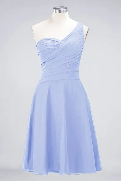 Sexy A-line Flowy One-Shoulder Sweetheart Sleeveless Short length Bridesmaid Dress UK UK with Ruffles