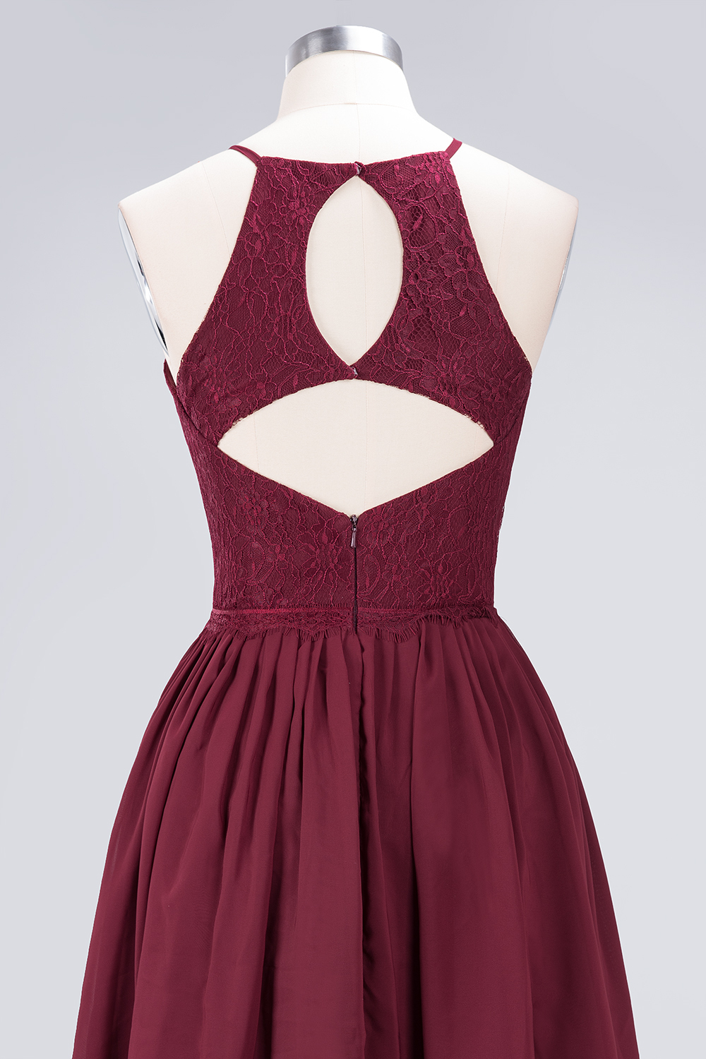 A-line Light Chiffon Lace Jewel Sleeveless Knee-Length Bridesmaid Dress UKes UK UK with Ruffles