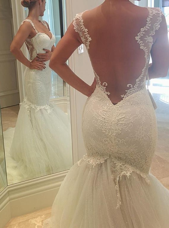 Sexy Mermaid Tulle Open Back Wedding Dresses UK Spagheeti Strapless Lace Bridal Gowns