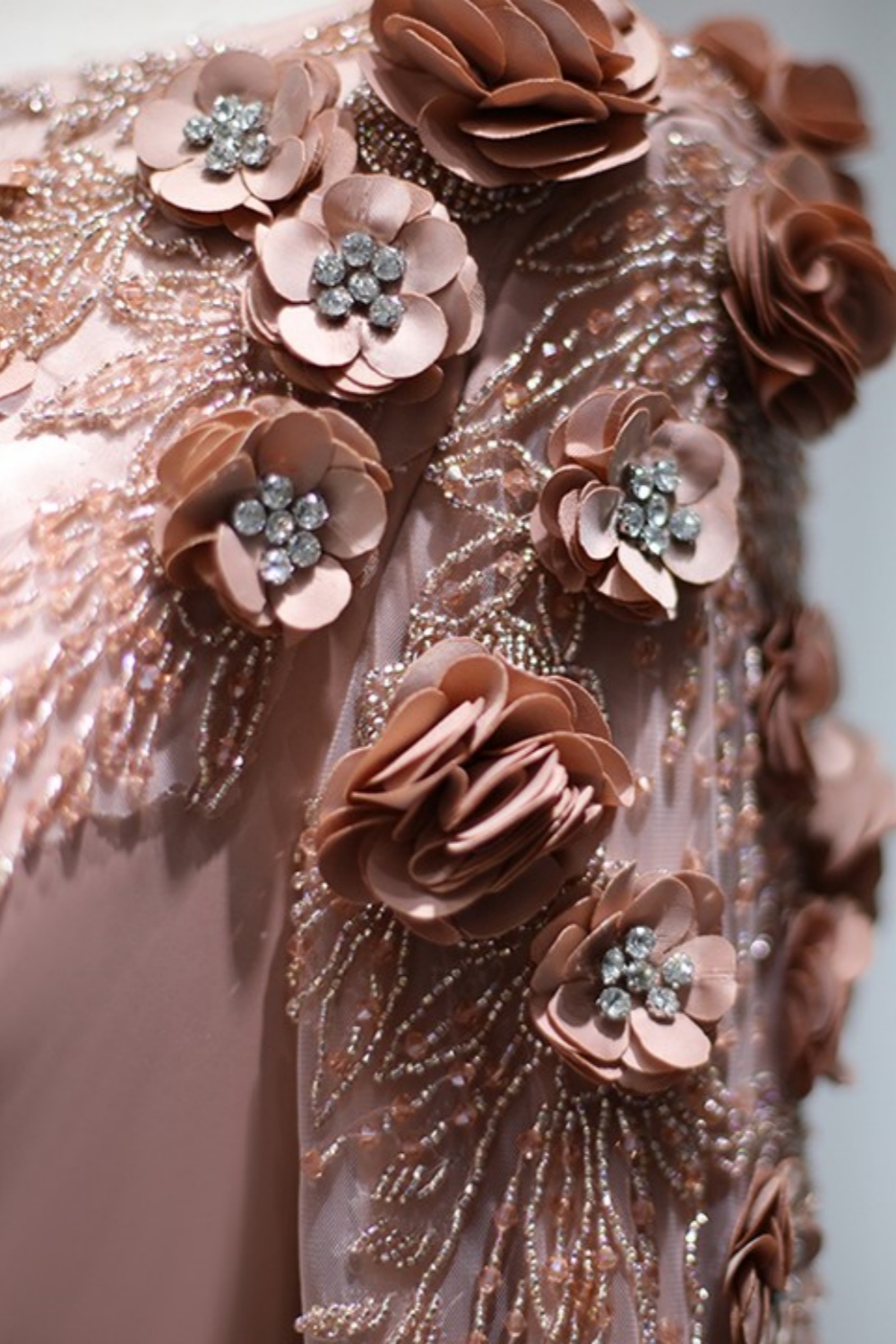Chic Satin Beadings Mermaid Evening Dress with Sweep Train Long Sleeves 3D Flower Long Party Dress