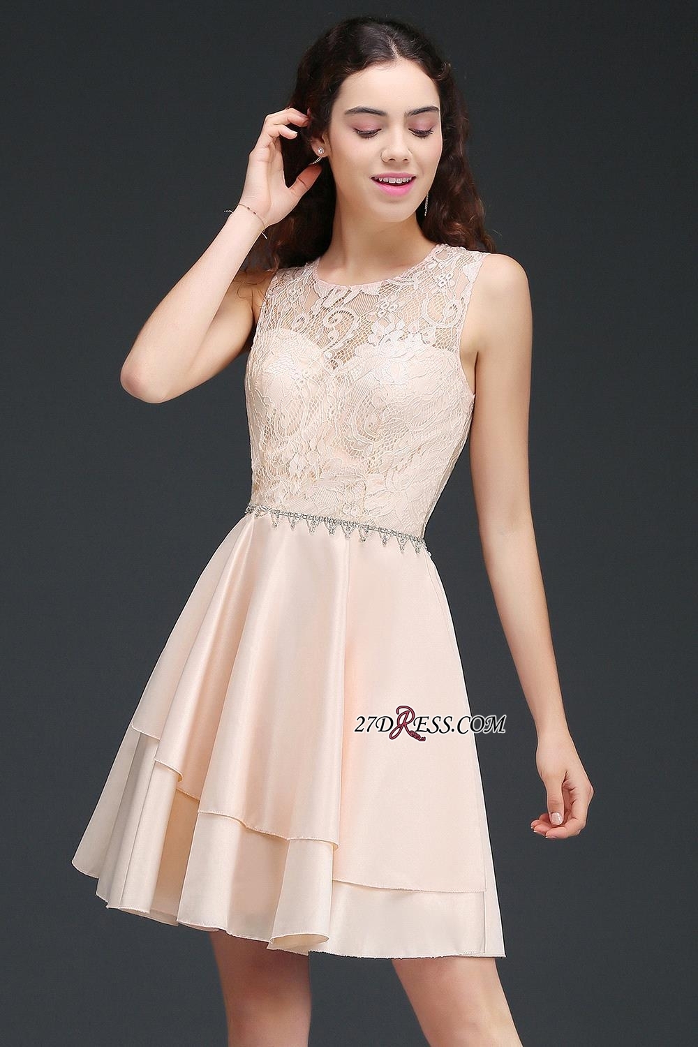 Sexy A-line Sleeveless Beading Tiers Lace Homecoming Dress UKes UK