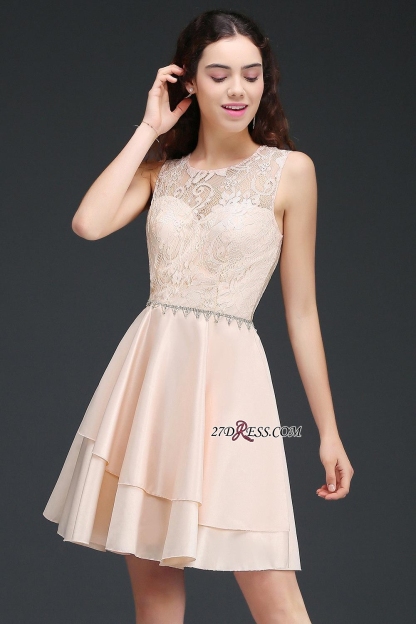 Sexy A-line Sleeveless Beading Tiers Lace Homecoming Dress UKes UK