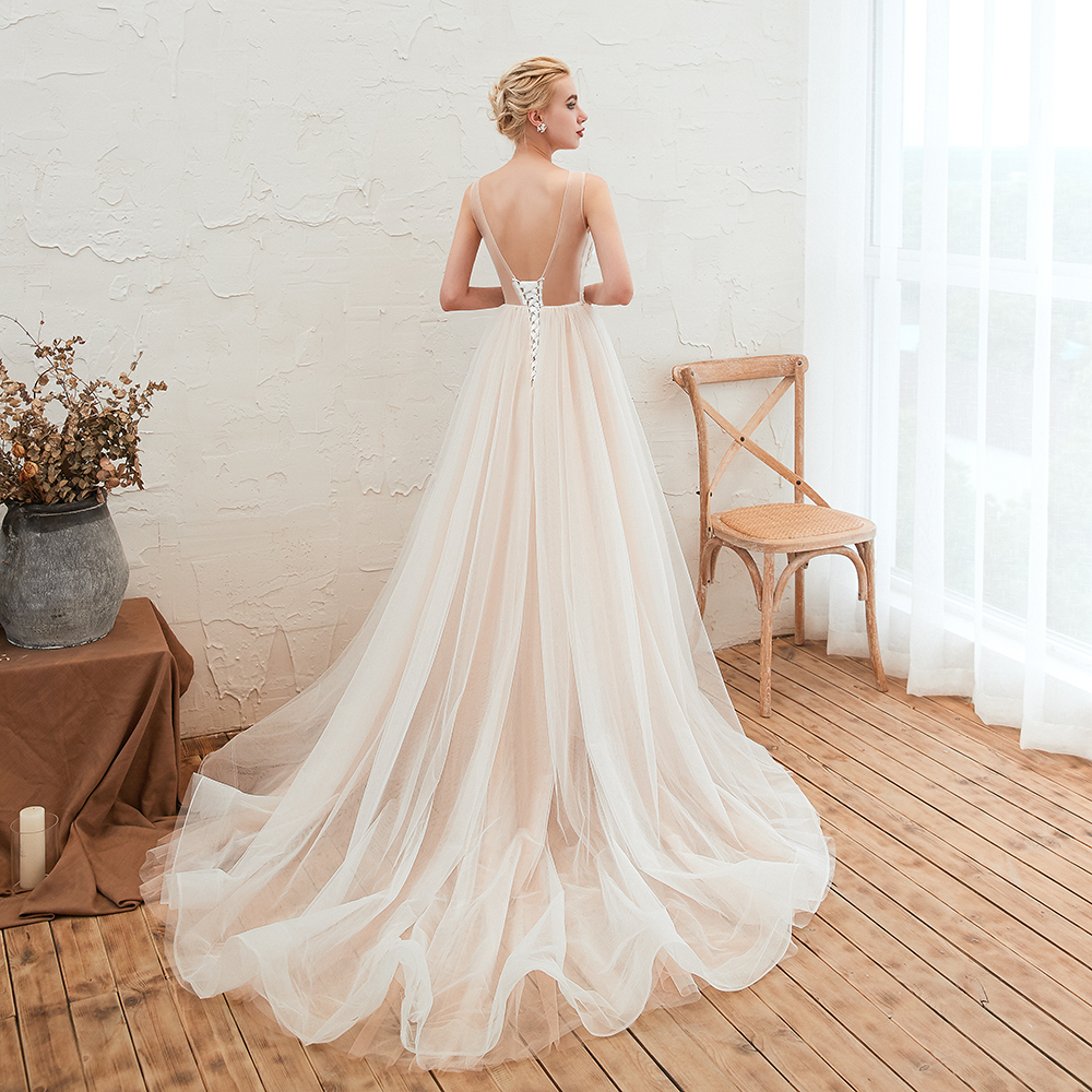 Stylish Scoop Neck ALine Wedding Dress Sleeveless Tulle Lace Bridal Gown