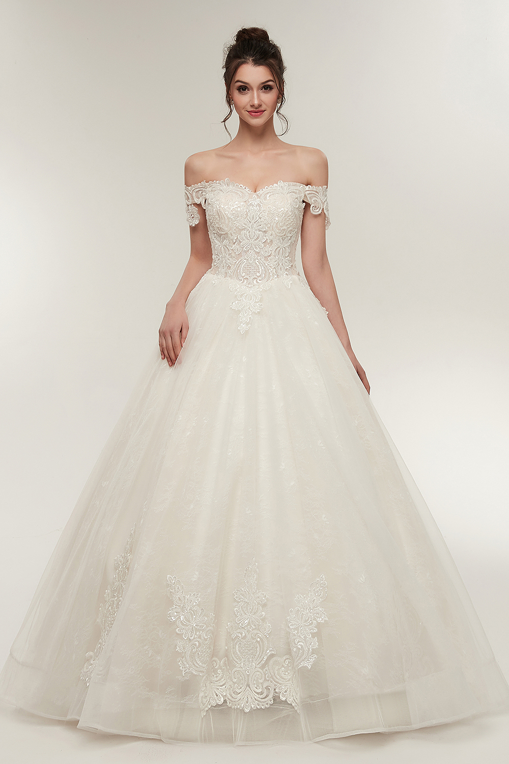 A-line Off-shoulder Sweetheart Floor Length Lace Appliques Wedding Dresses