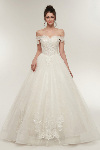 A-line Off-shoulder Sweetheart Floor Length Lace Appliques Wedding Dresses