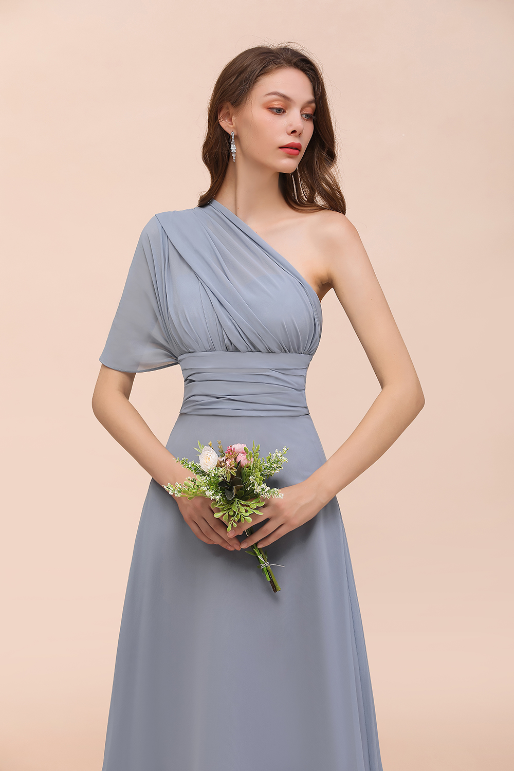 Elegant Dusty Blue Chiffon Long Bridesmaid Dress