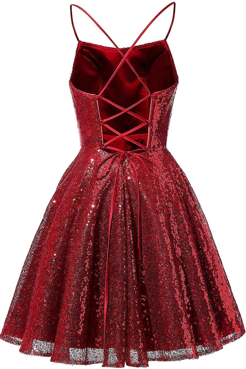Sparkly Sequins Short Homecoming Dresses Spaghetti Straps Burgundy Party Dress