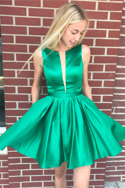 Sleeveless Stretch Satin Green Short Party Dresses Cheap Online