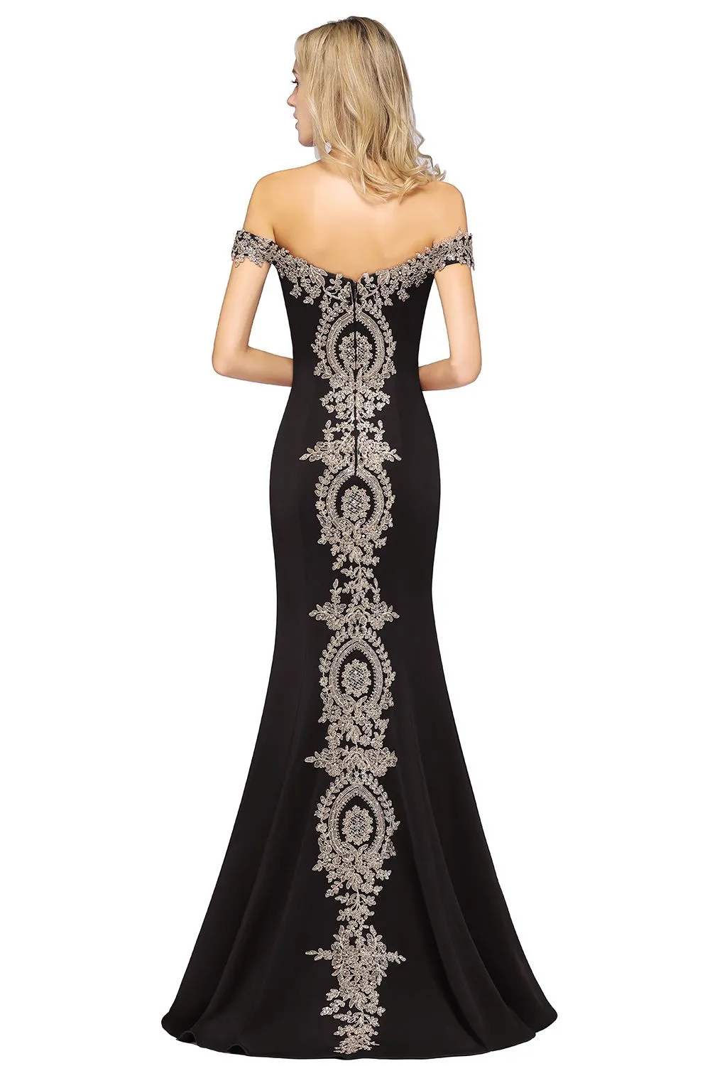 Simple Off-the-shoulder Burgundy Formal Dress with Lace Appliques