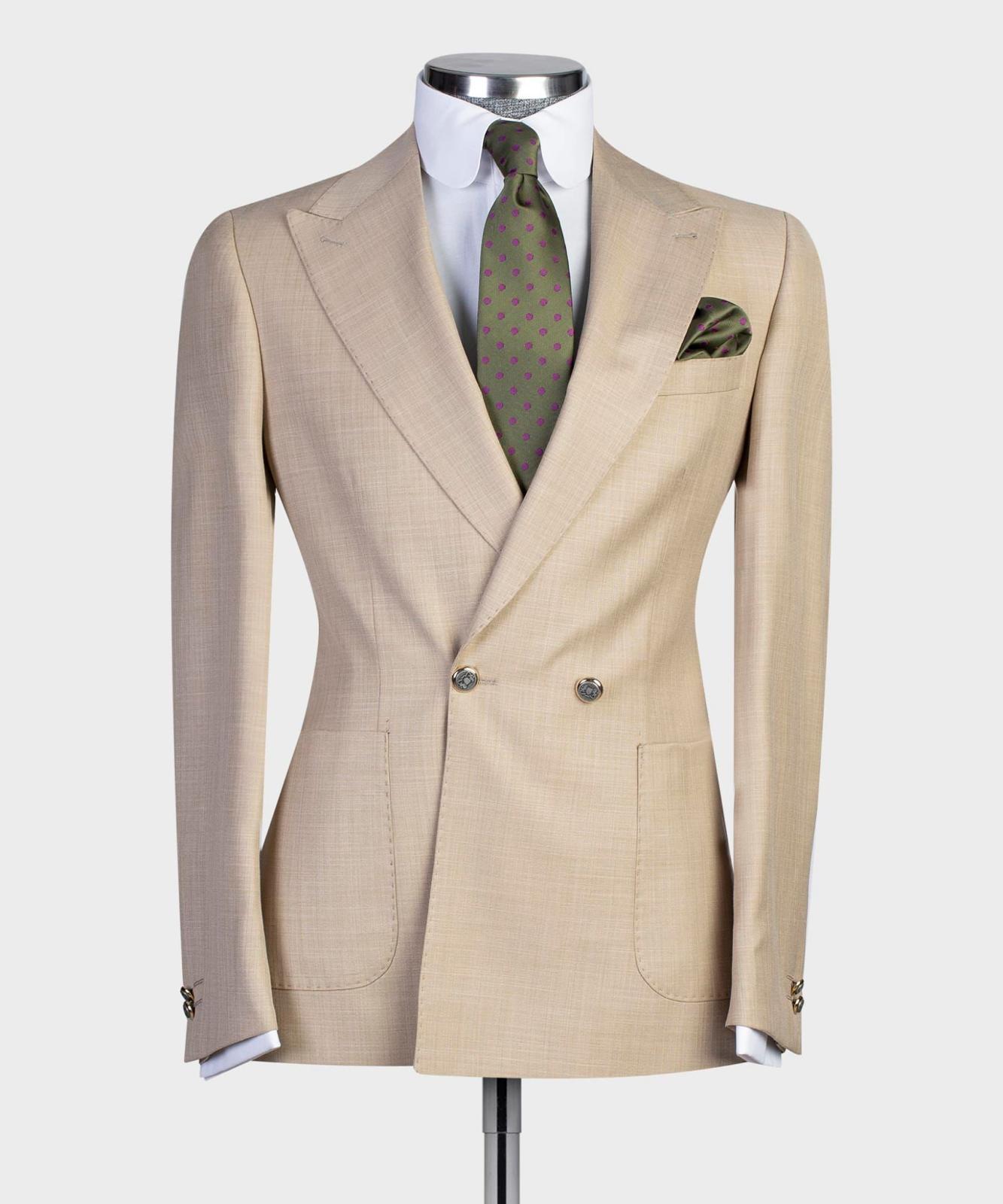 Gareth Champagne Peaked Lapel Double Breasted Fashion Prom Men Suits
