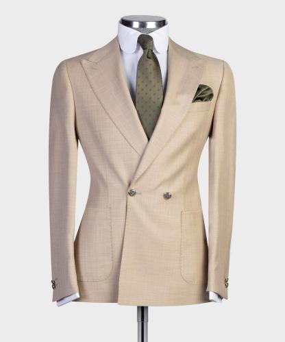 Gareth Champagne Peaked Lapel Double Breasted Fashion Prom Men Suits