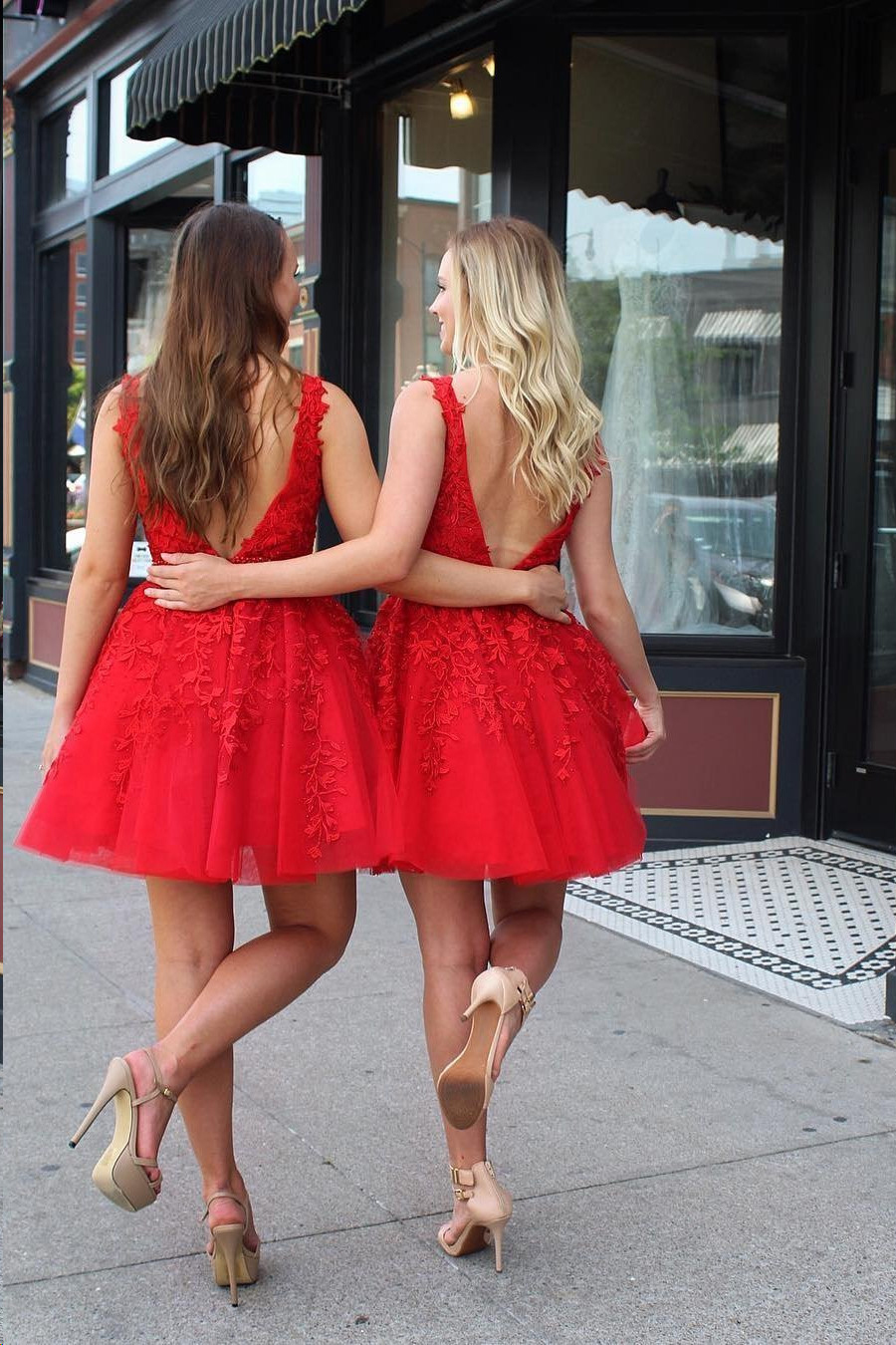 Illusion Appliques V-Neck Homecoming Dress
