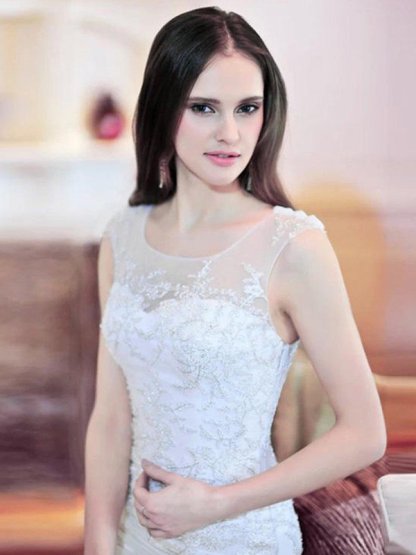 Court Train Sexy Mermaid Beads Organza Scoop Neckline Sleeveless Wedding Dresses UK
