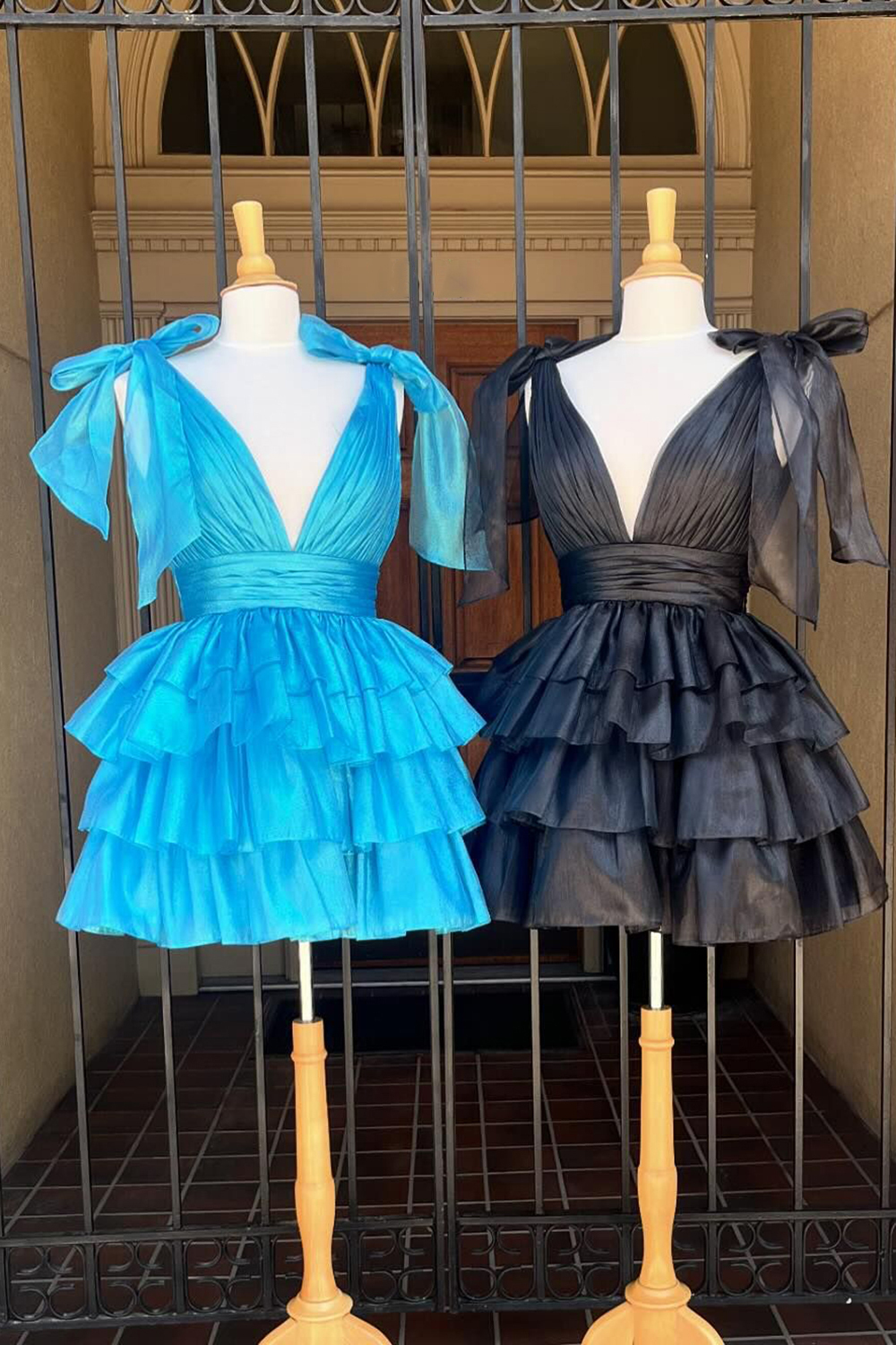 A Line Kelly Green V Neck Tiered Short Homecoming Dress with Ruffles