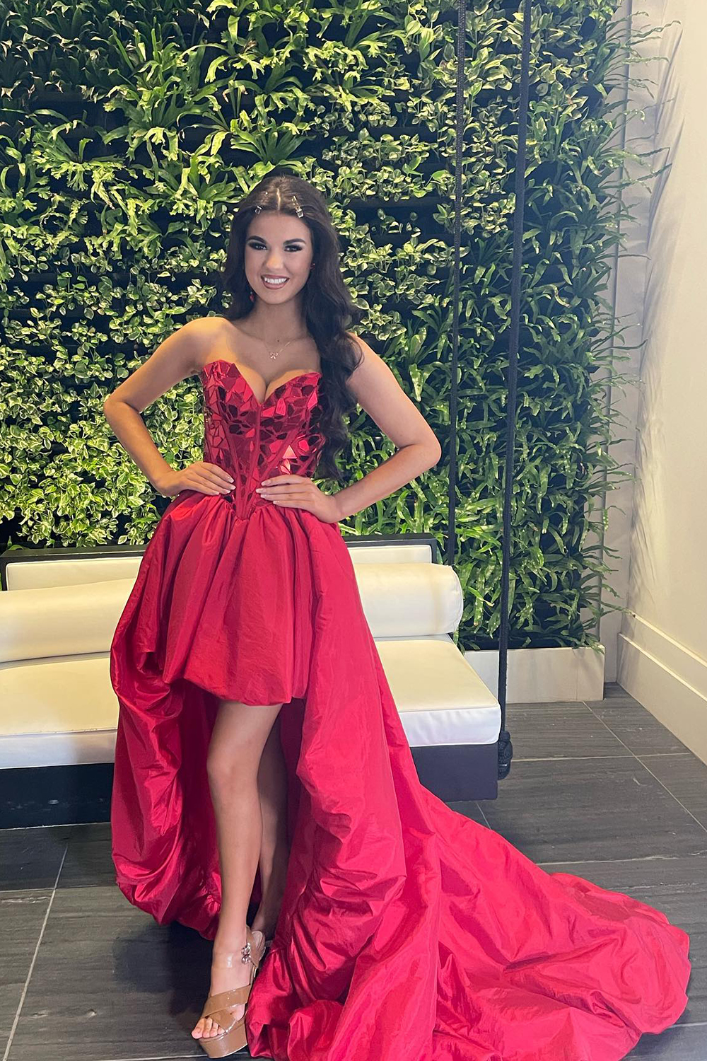 strapless open back dress Round Neck Dark Red High Low Prom Dresses, Dark Red High Low Formal Ev –  jbydress