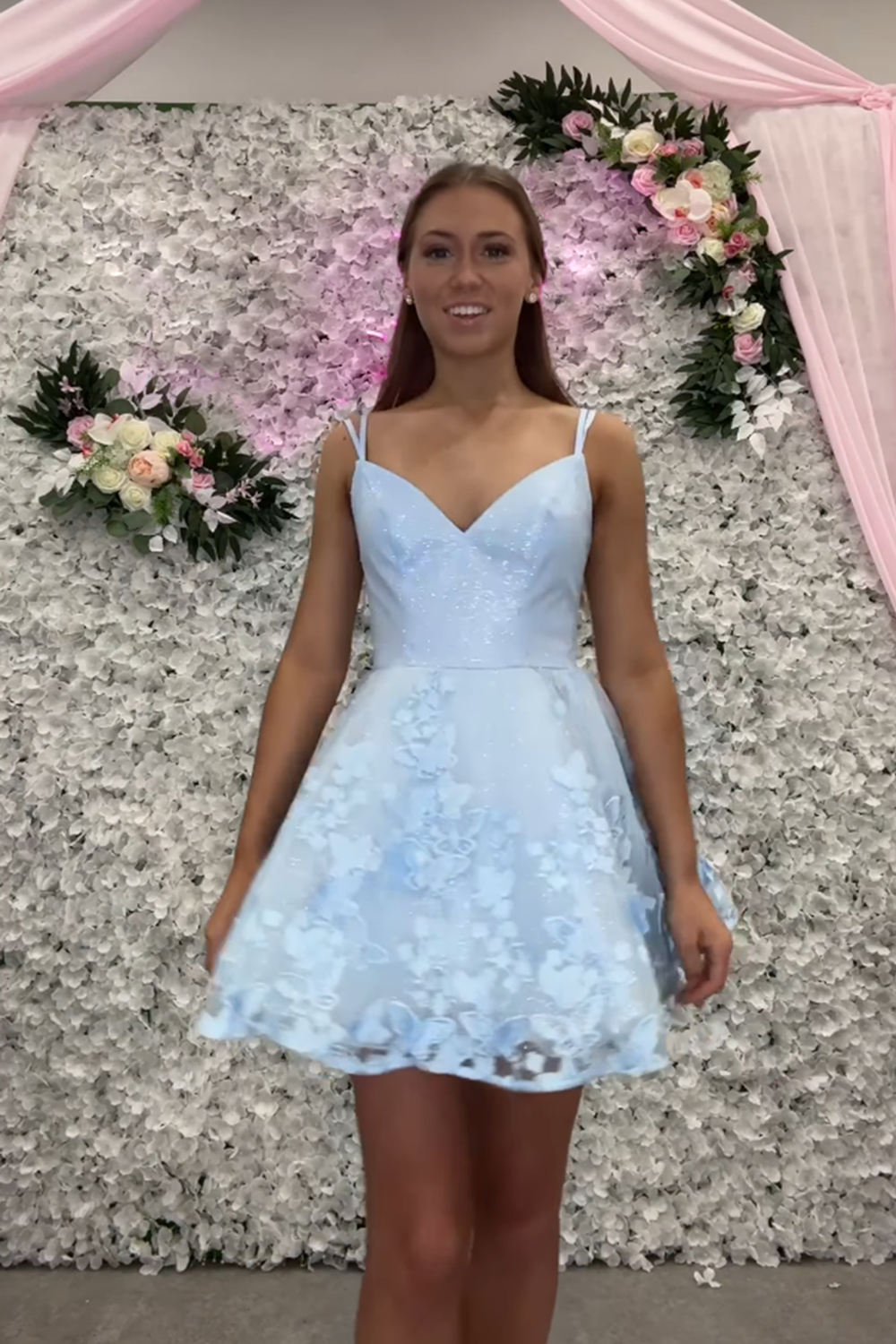 Lavender Floral Spaghetti Straps A-Line Short Homecoming Dress –  27Dress.co.uk