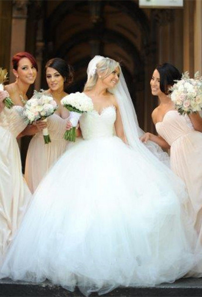 White Tulle Lace Beadss Wedding Dress Sweetheart Sleeveless BA1408