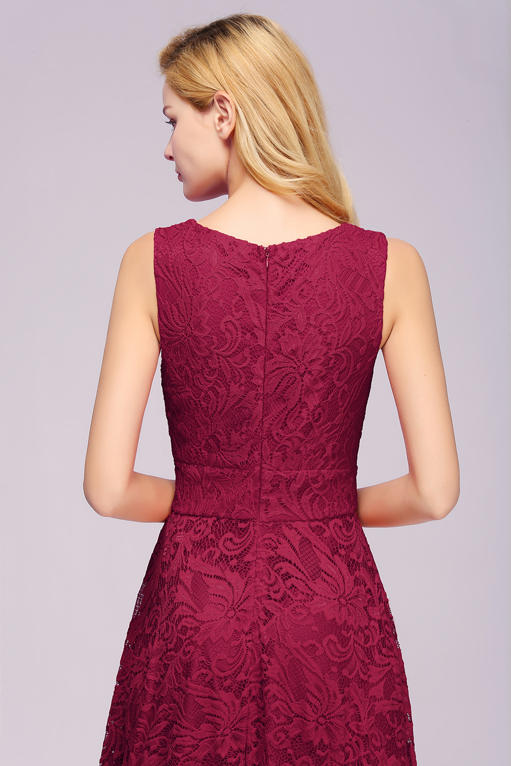Aline Floral Lace Hi-Lo Formal Dress Sleeveless V-Neck Party Dress