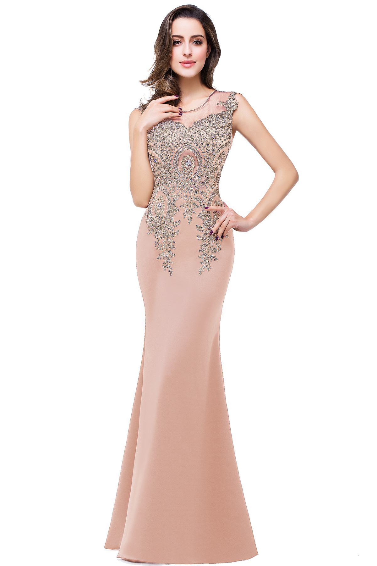 ADDISYN | Mermaid Floor-length Chiffon Evening Dress with Appliques